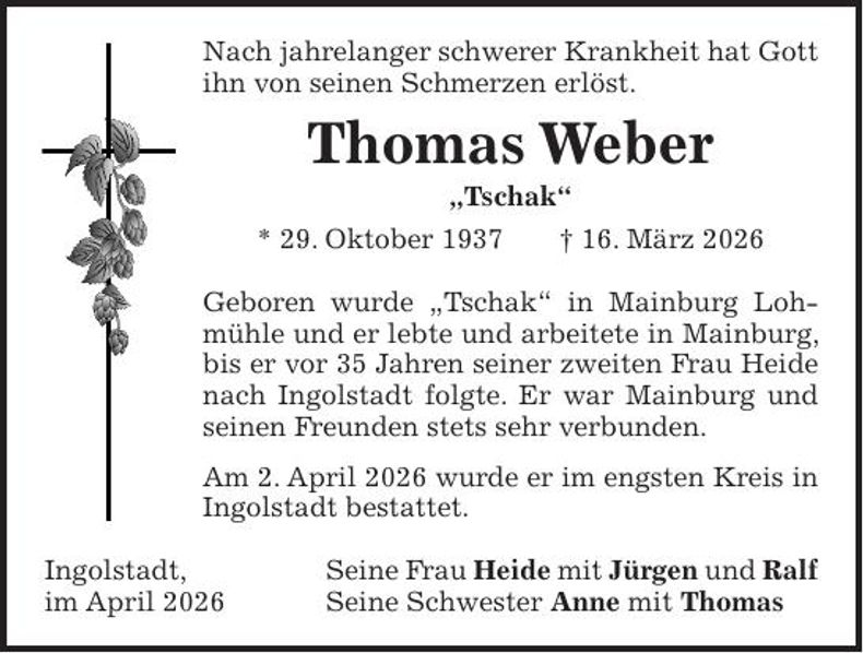 Traueranzeige Thomas Weber