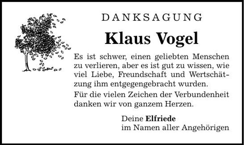 Traueranzeige Klaus Vogel