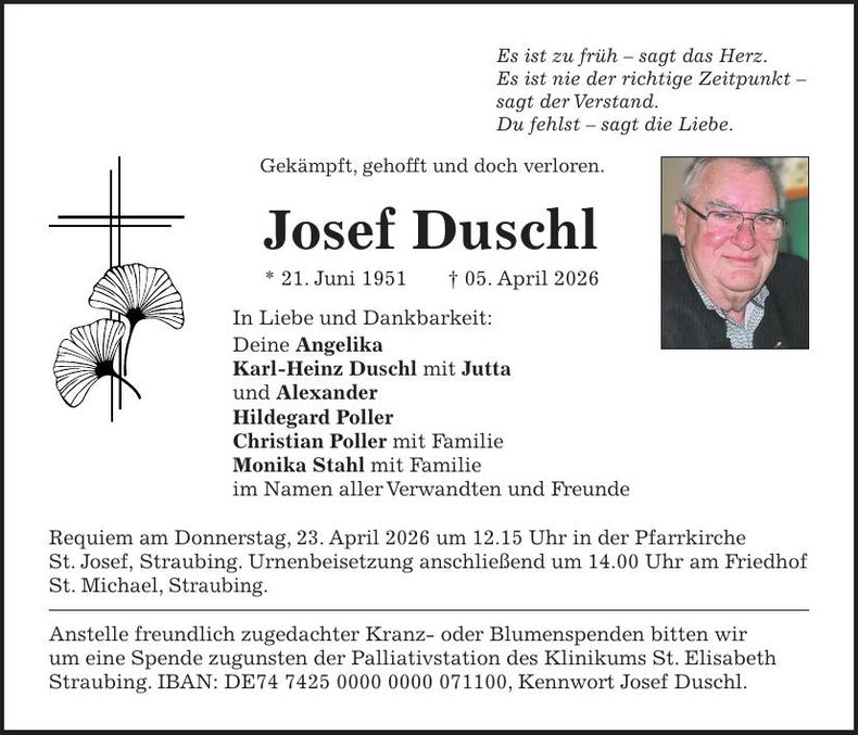 Traueranzeige Josef Duschl