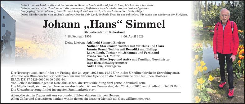 Traueranzeige Johann  Simmel