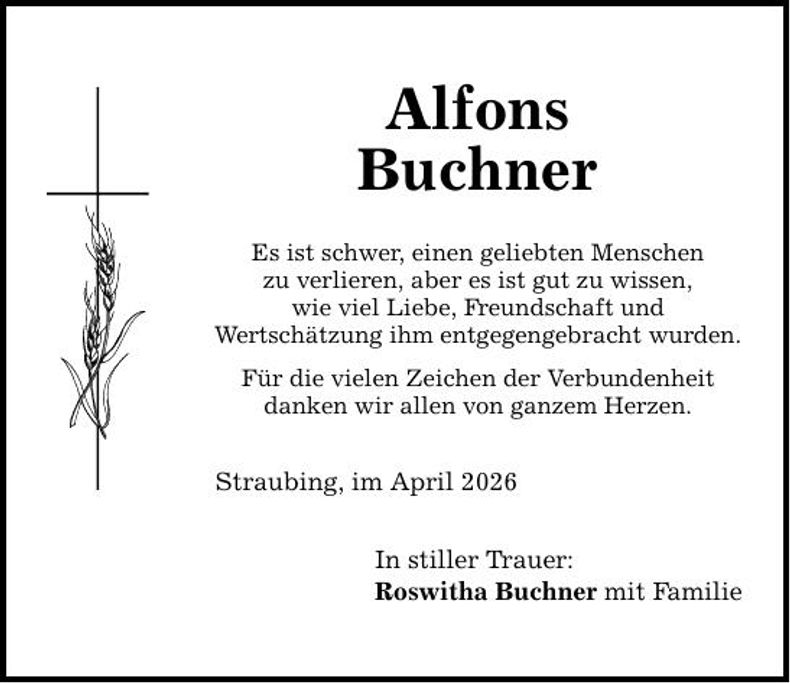 Traueranzeige Alfons Buchner