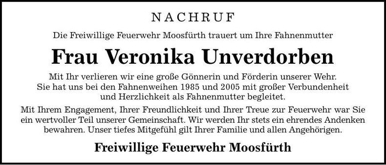 Traueranzeige Veronika Unverdorben