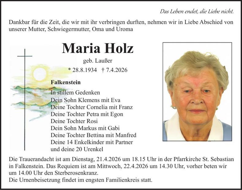 Traueranzeige Maria Holz