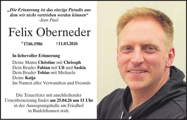 Traueranzeige Felix Oberneder
