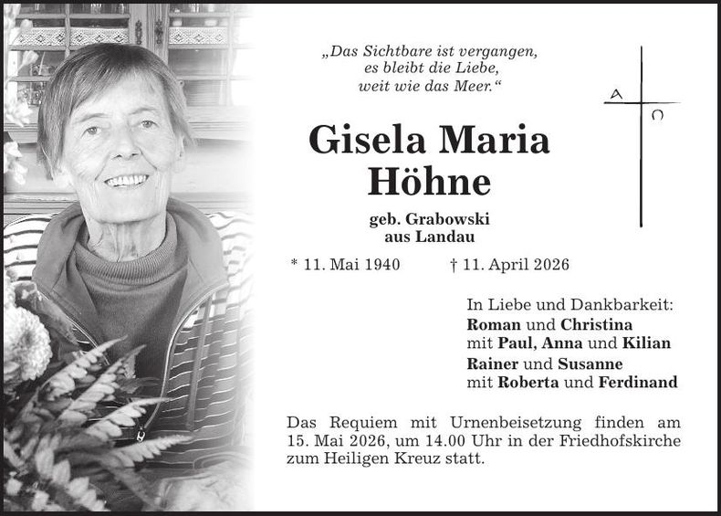Traueranzeige Gisela Maria Höhne