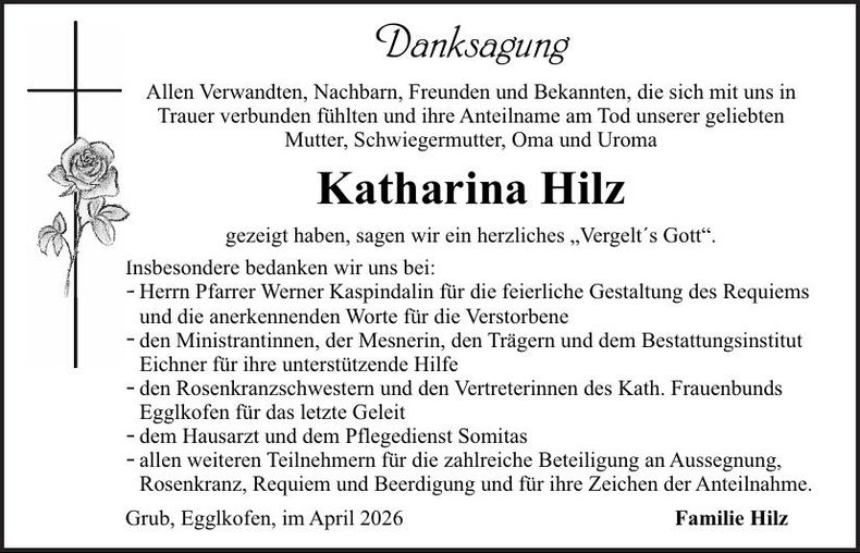 Traueranzeige Katharina Hilz