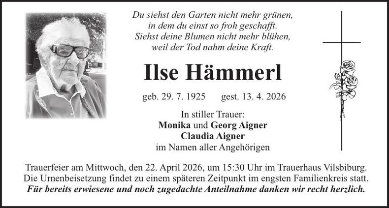 Traueranzeige Hämmerl Ilse