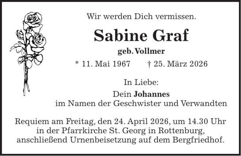 Traueranzeige Sabine Graf
