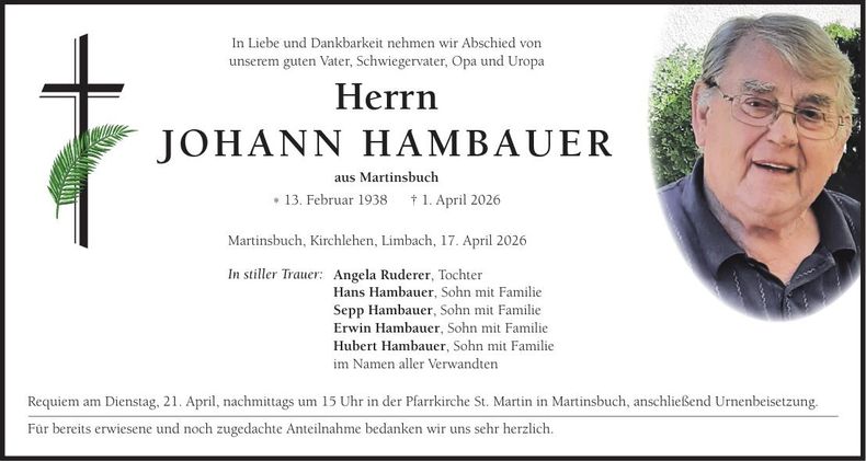 Traueranzeige Johann Hambauer