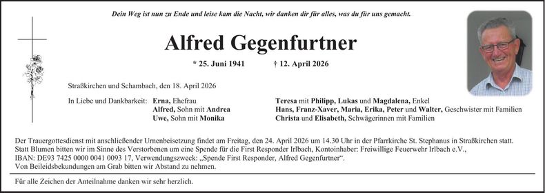 Traueranzeige Alfred  Gegenfurtner 