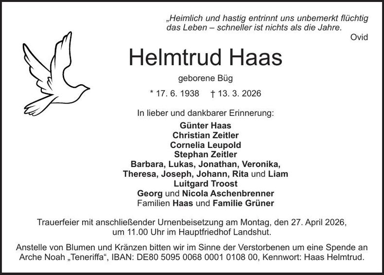 Traueranzeige Helmtrud Haas