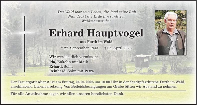 Traueranzeige Erhard Hauptvogel
