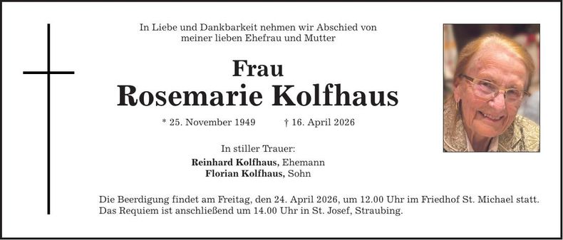 Traueranzeige Rosemarie Kolfhaus