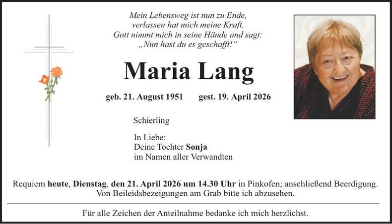 Traueranzeige Maria Lang