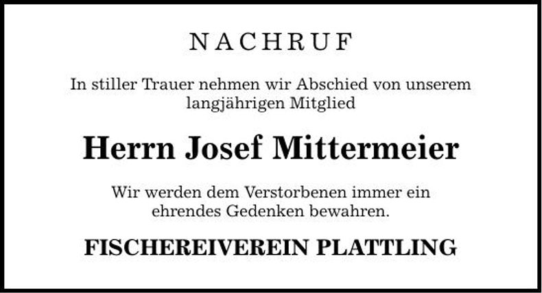 Traueranzeige Josef Mittermeier