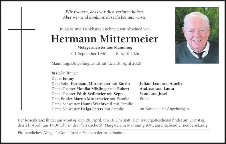 Traueranzeige Hermann Mittermeier