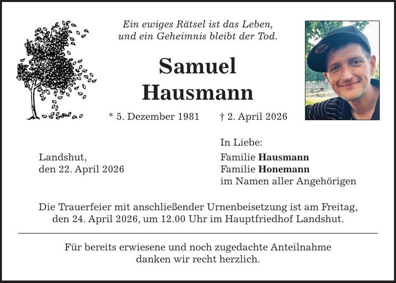 Traueranzeige Samuel Hausmann