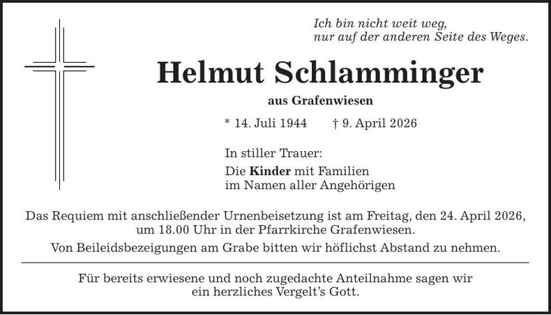 Traueranzeige Helmut Schlamminger