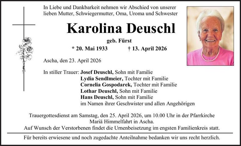 Traueranzeige Karolina  Deuschl 