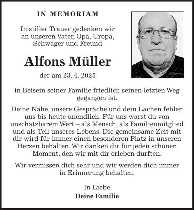 Traueranzeige Alfons Müller