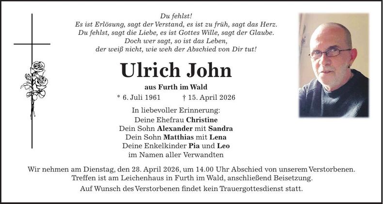 Traueranzeige Ulrich John