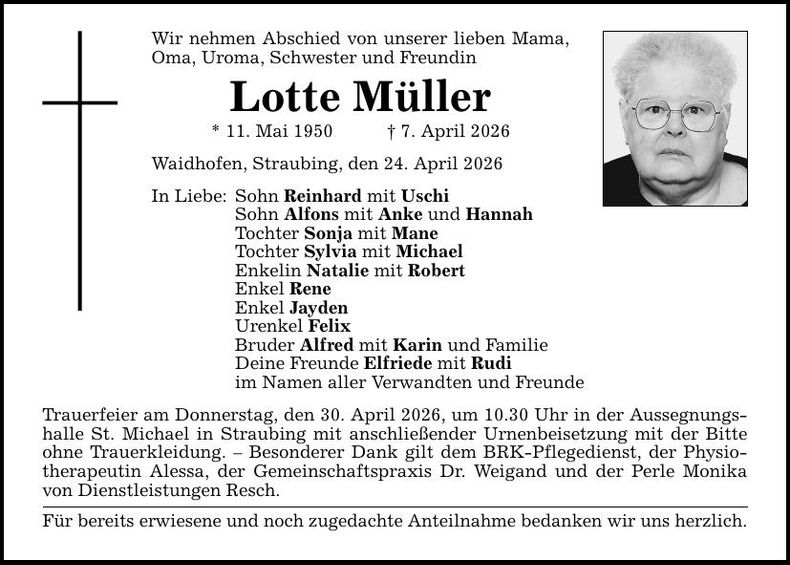Traueranzeige Lotte Müller