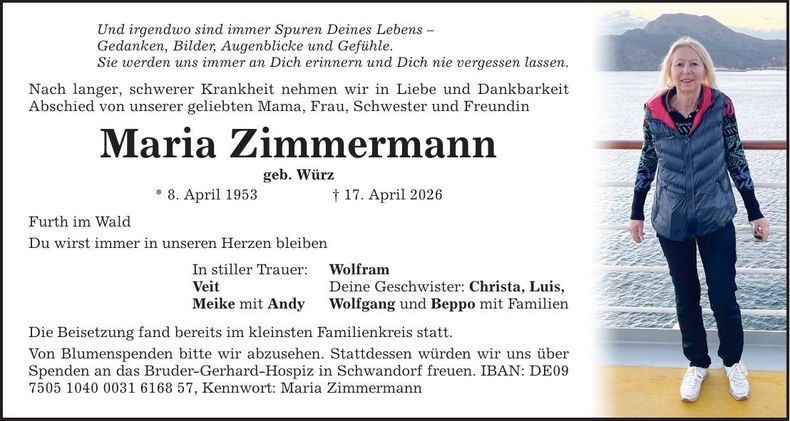 Traueranzeige Maria Zimmermann