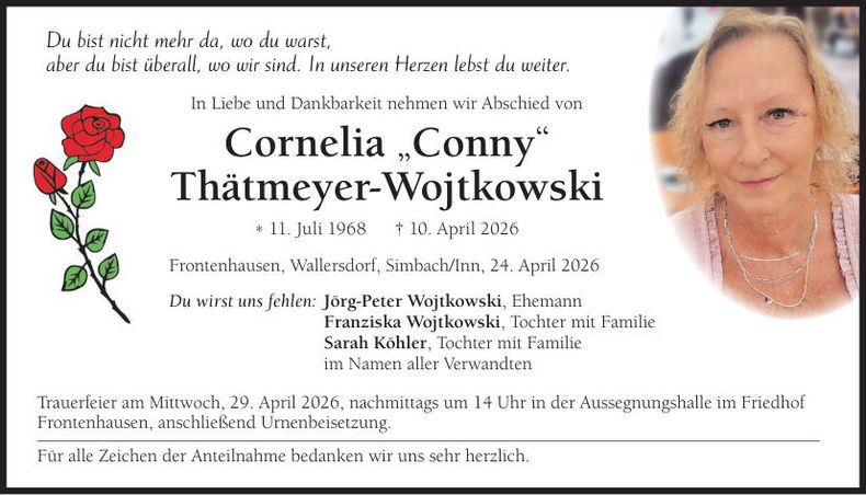 Traueranzeige Cornelia Thätmeyer-Wojtkowski