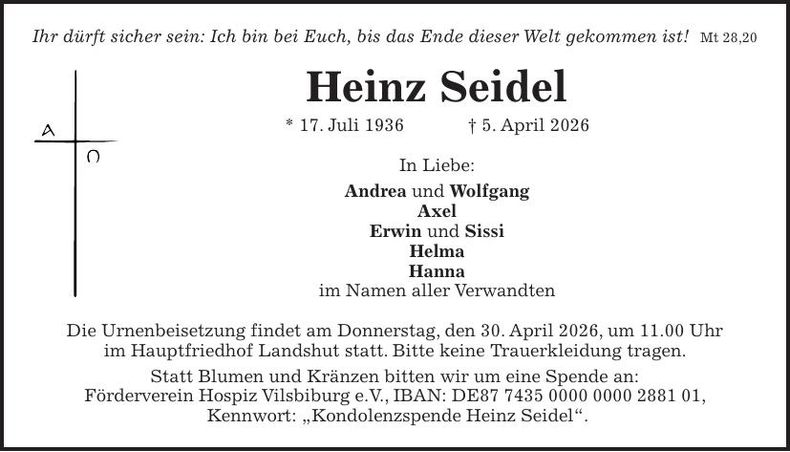 Traueranzeige Heinz Seidel