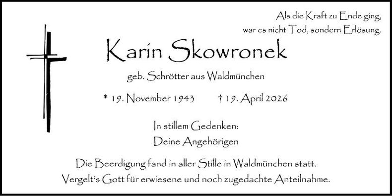 Traueranzeige Karin Skowronek