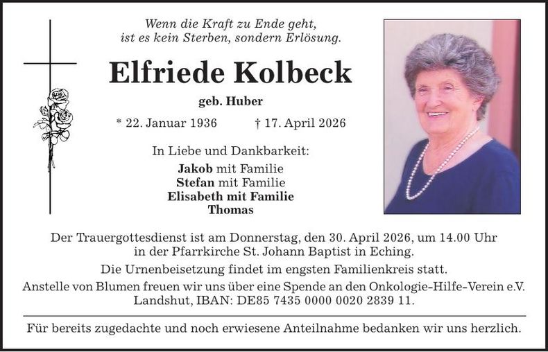 Traueranzeige Elfriede Kolbeck
