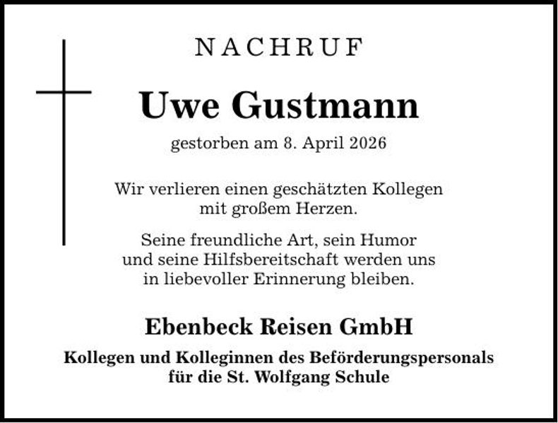 Traueranzeige Uwe Gustmann