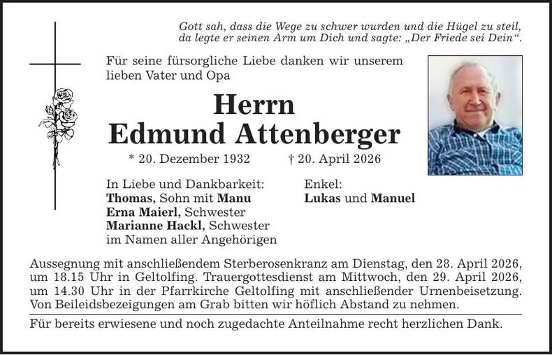 Traueranzeige Edmund Attenberger 