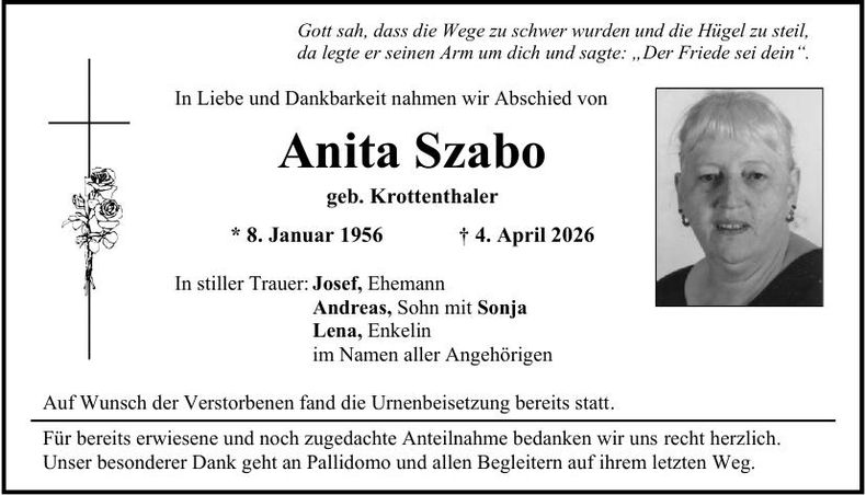 Traueranzeige Anita Szabo