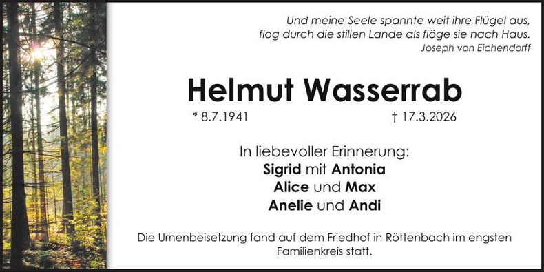 Traueranzeige Helmut Wasserrab