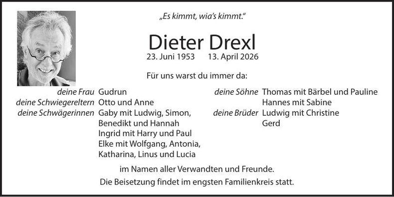 Traueranzeige Dieter Drexl