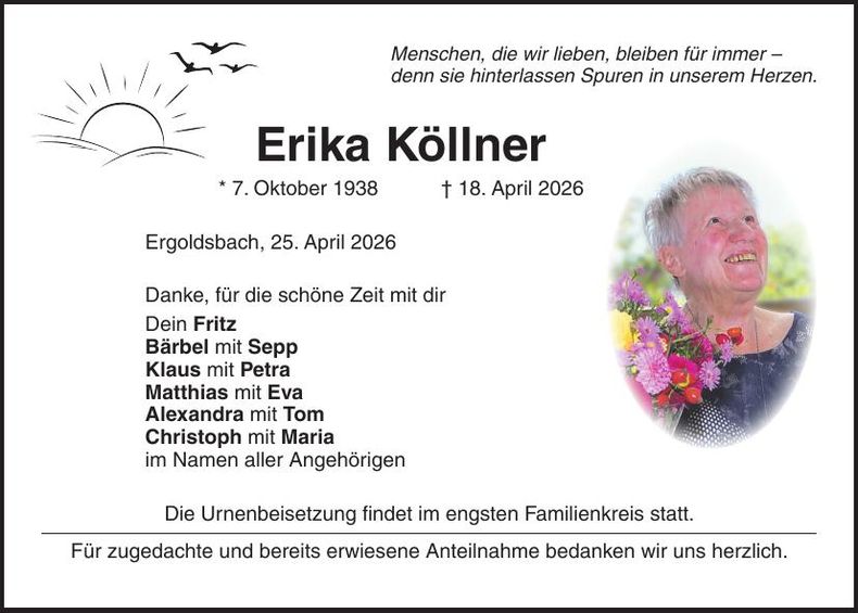 Traueranzeige Erika Köllner
