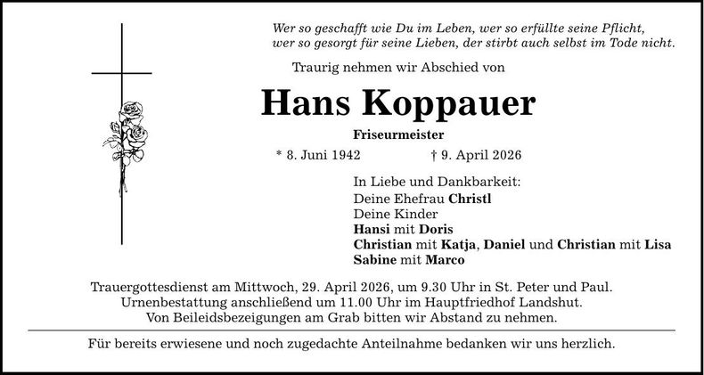 Traueranzeige Hans Koppauer