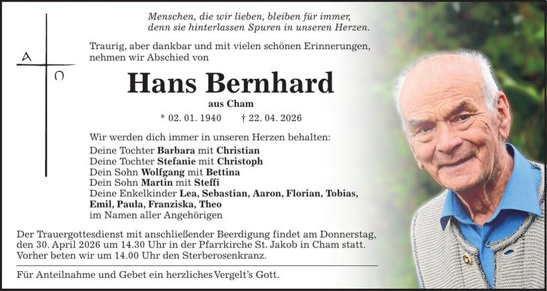 Traueranzeige Hans Bernhard