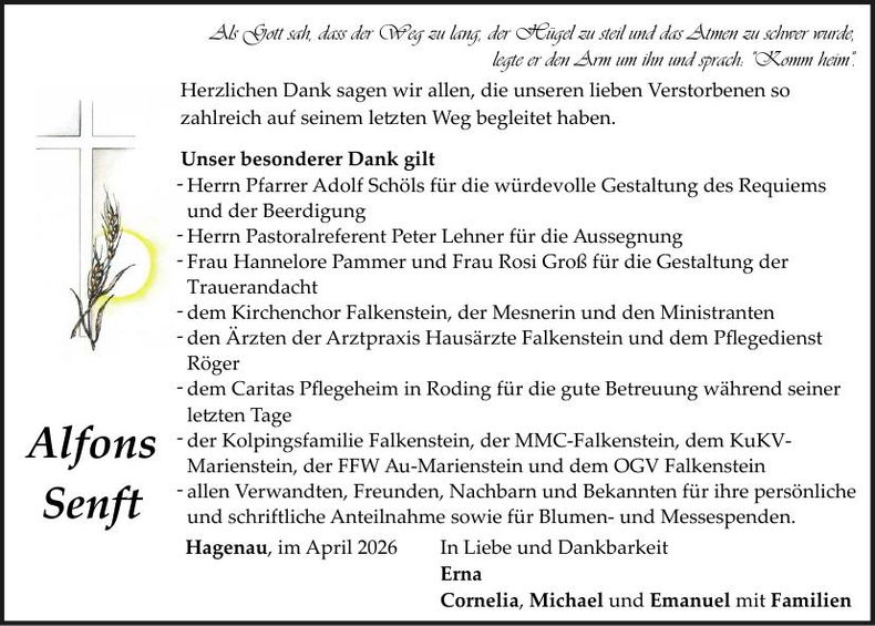 Traueranzeige Alfons Senft