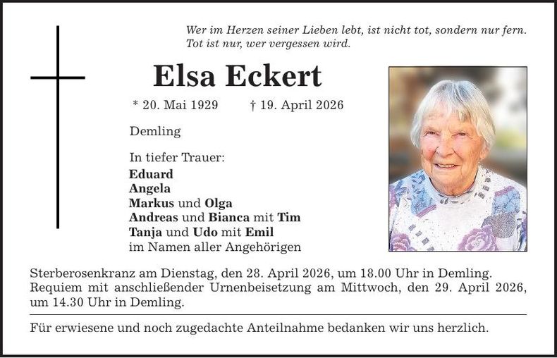 Traueranzeige Elsa Eckert