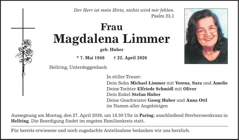 Traueranzeige Magdalena Limmer