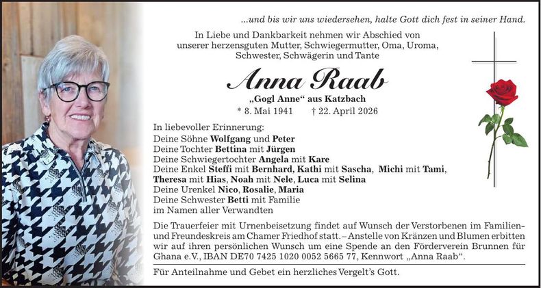 Traueranzeige Anna Raab