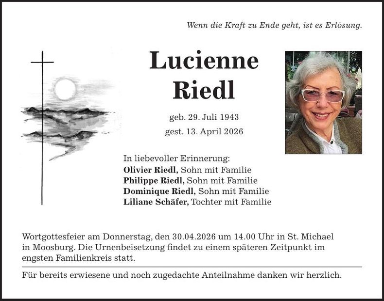 Traueranzeige Lucienne Riedl