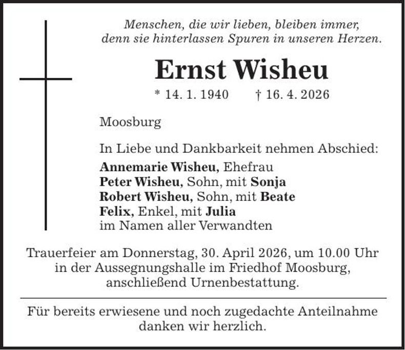 Traueranzeige Ernst Wisheu