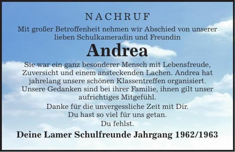 Traueranzeige Andrea Schmidt