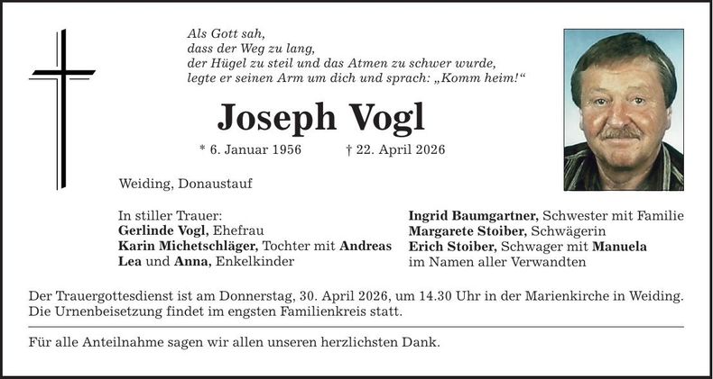 Traueranzeige Joseph Vogl