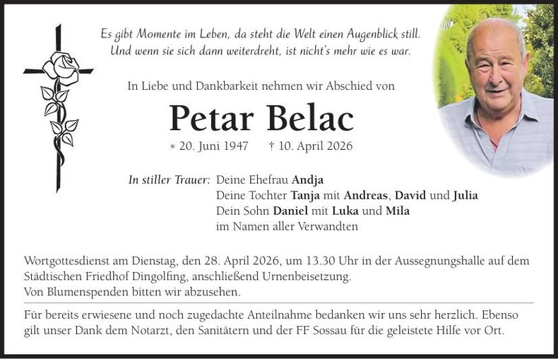 Traueranzeige Petar Belac