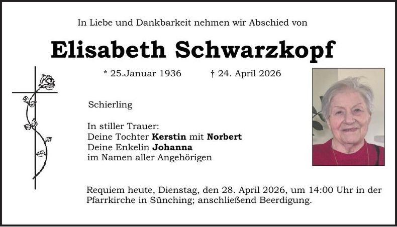 Traueranzeige Elisabeth Schwarzkopf