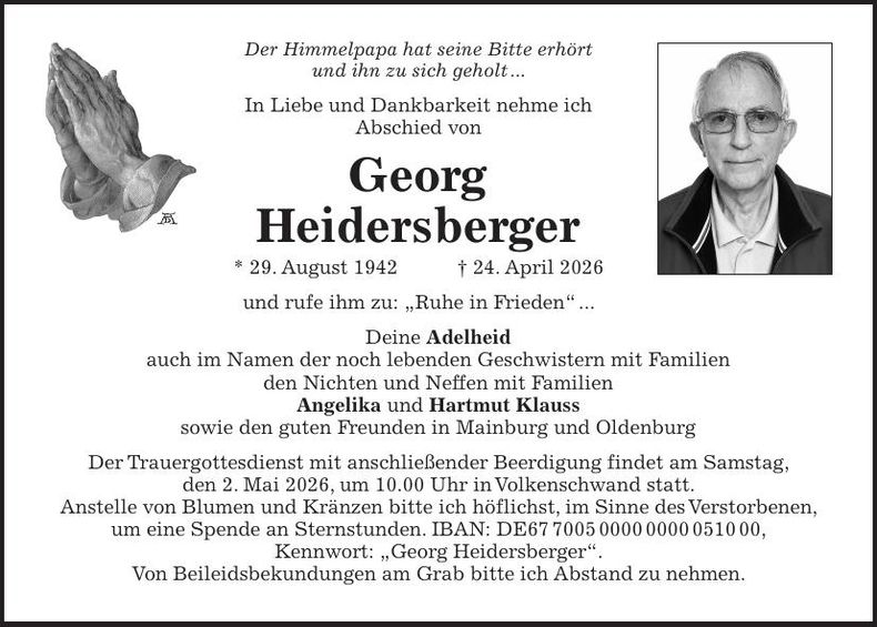 Traueranzeige Georg Heidersberger